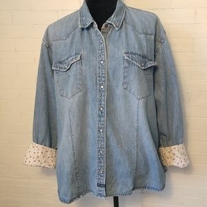 ⬇️Plus size Duck Head Jean Shirt, Contrasting Cuff